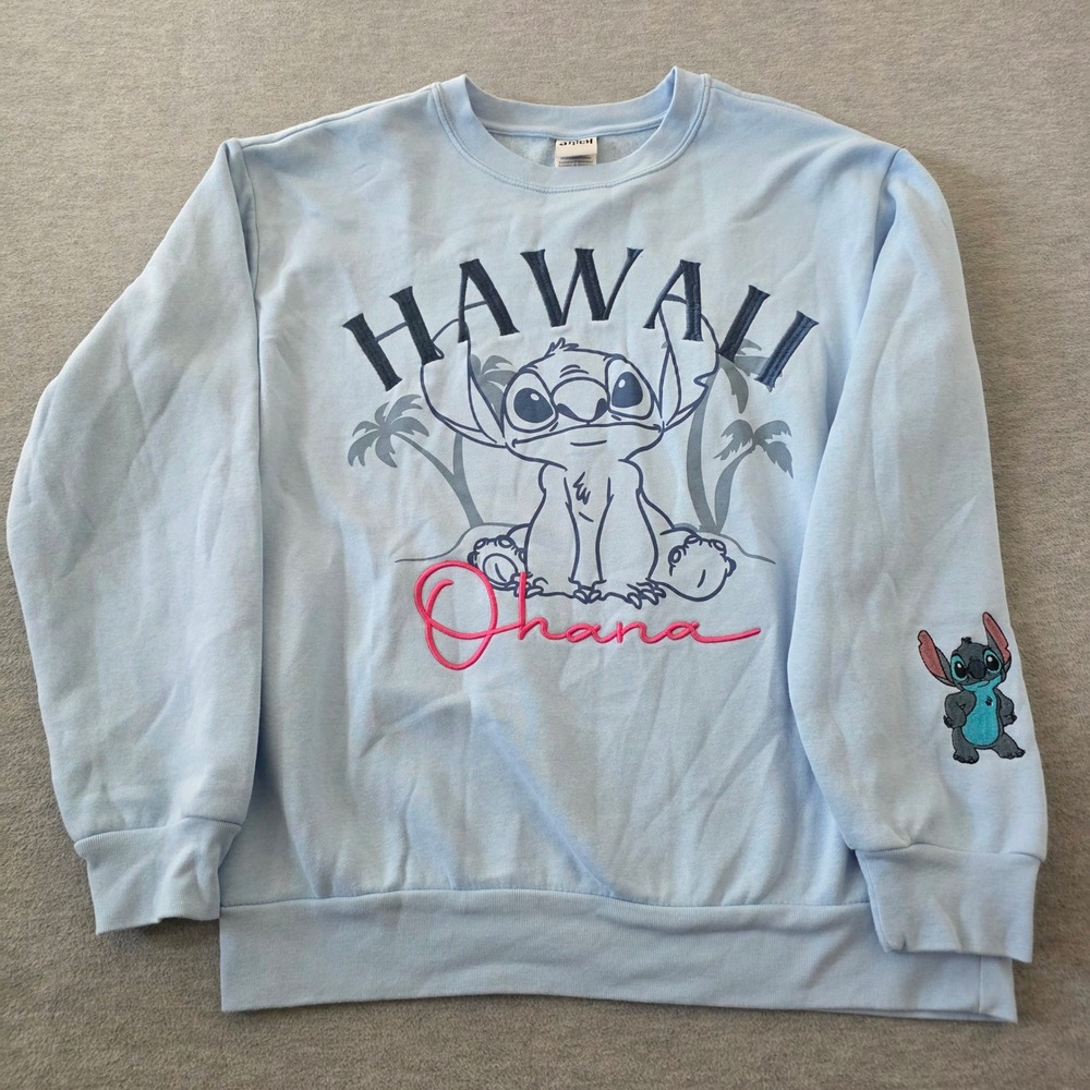 Disney Stitch Hawaii Ohana Light Blue Crewneck Sweatshirt Large